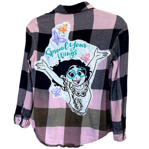 Encanto Mirabel Kids Plaid Flannel Button Down Shirt Size 12 Unique Disney Pink - Picture 1 of 5